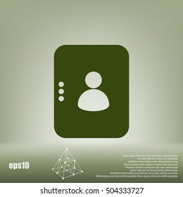 Flat paper cut style icon of an address book. Vector illustration