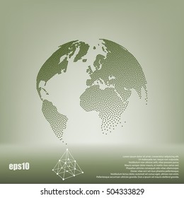Flat paper cut style icon of globe. Vector illustration