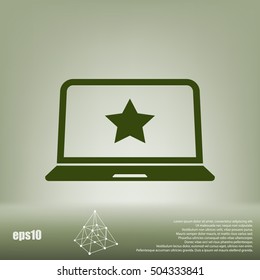 Flat paper cut style icon of laptop computer. Vector illustration