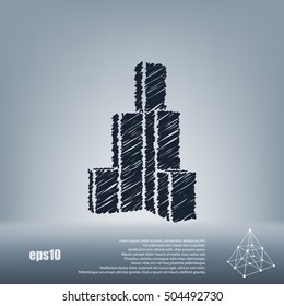 Flat paper cut style icon of sketchy building vector illustration