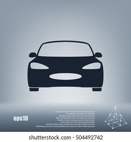 Flat paper cut style icon of a car. Vector illustration
