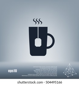 Flat paper cut style icon of hot tea cup. Vector illustration