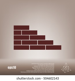 Flat paper cut style icon of brickwork fragment. Vector illustration