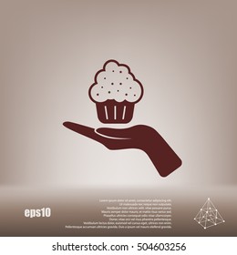 Flat paper cut style icon of cake. Vector illustration