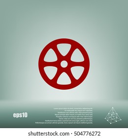 Flat paper cut style icon of old tape spool. Vector illustration