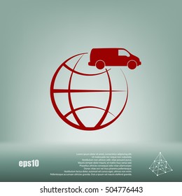 Flat paper cut style icon of vehicle. Delivery car symbol vector illustration