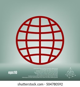 Flat paper cut style icon of globe. Vector illustration