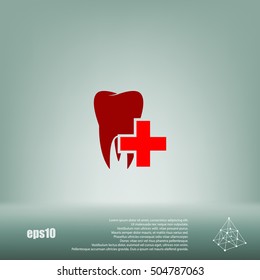 Flat paper cut style icon of tooth. Dentistry symbol icon vector illustration