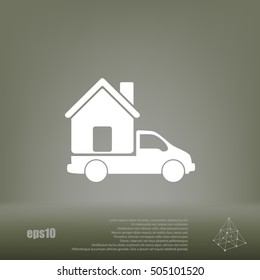 Flat paper cut style icon of vehicle. Delivery car symbol vector illustration