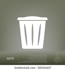 Flat paper cut style icon of trash can. Vector illustration