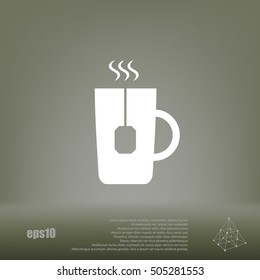 Flat paper cut style icon of hot tea cup. Vector illustration