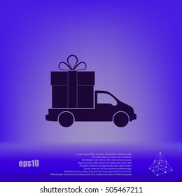 Flat paper cut style icon of vehicle. Delivery car symbol vector illustration