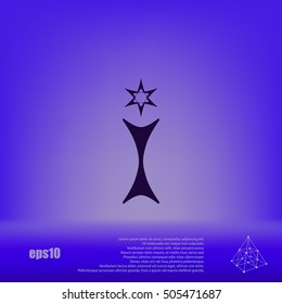 Flat paper cut style icon of trophy and award. Vector illustration