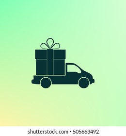 Flat paper cut style icon of vehicle. Delivery car symbol vector illustration