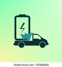 Flat paper cut style icon of eco vehicle. Delivery car symbol vector illustration