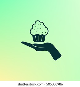 Flat paper cut style icon of cake. Vector illustration