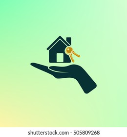 Flat paper cut style icon of home and keys. Vector illustration