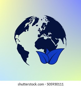 Flat paper cut style icon of eco planet. Vector illustration