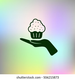 Flat paper cut style icon of cake. Vector illustration