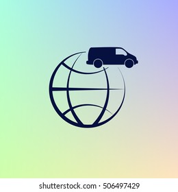 Flat paper cut style icon of vehicle. Delivery car symbol vector illustration