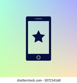 Flat paper cut style icon of mobile phone. Vector illustration