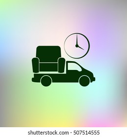Flat paper cut style icon of vehicle. Delivery car symbol vector illustration