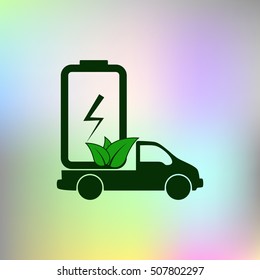Flat paper cut style icon of eco vehicle. Delivery car symbol vector illustration