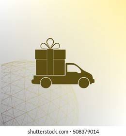 Flat paper cut style icon of vehicle. Delivery car symbol vector illustration