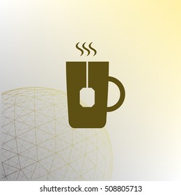 Flat paper cut style icon of hot tea cup. Vector illustration