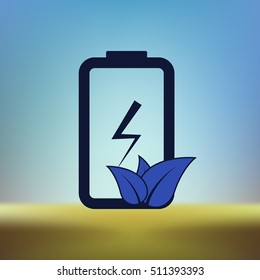 Flat paper cut style icon of eco friendly battery. Vector illustration
