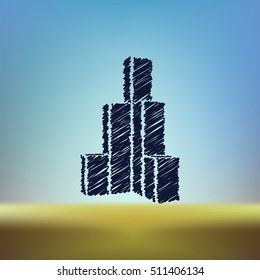Flat paper cut style icon of sketchy building vector illustration