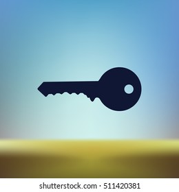 Flat paper cut style icon of an old key. Vector illustration