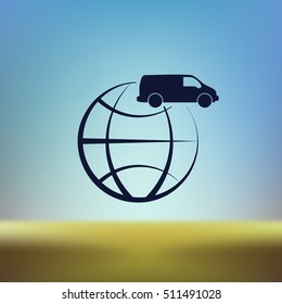 Flat paper cut style icon of vehicle. Delivery car symbol vector illustration