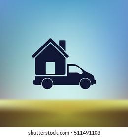 Flat paper cut style icon of vehicle. Delivery car symbol vector illustration