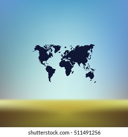 Flat paper cut style icon of World Map. Vector illustration