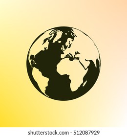Flat paper cut style icon of globe. Vector illustration