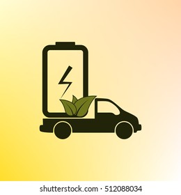Flat paper cut style icon of eco vehicle. Delivery car symbol vector illustration