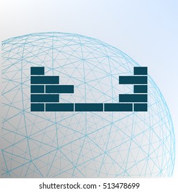 Flat paper cut style icon of brickwork fragment. Vector illustration