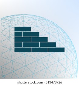Flat paper cut style icon of brickwork fragment. Vector illustration