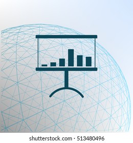 Flat paper cut style icon of a presentation stand. Vector illustration
