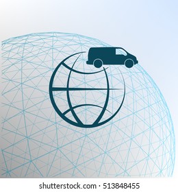 Flat paper cut style icon of vehicle. Delivery car symbol vector illustration