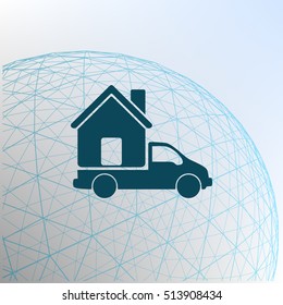 Flat paper cut style icon of vehicle. Delivery car symbol vector illustration