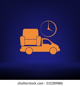 Flat paper cut style icon of vehicle. Delivery car symbol vector illustration