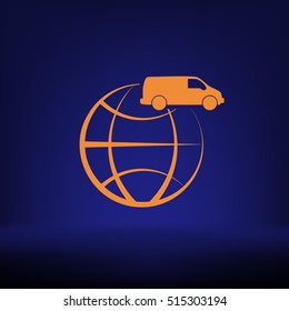 Flat paper cut style icon of vehicle. Delivery car symbol vector illustration