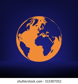 Flat paper cut style icon of globe. Vector illustration