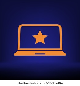 Flat paper cut style icon of laptop computer. Vector illustration