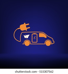 Flat paper cut style icon of an eco car. Vector illustration