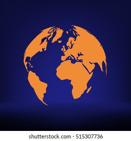 Flat paper cut style icon of globe. Vector illustration