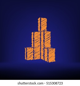 Flat paper cut style icon of sketchy building vector illustration