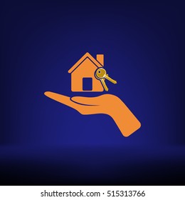 Flat paper cut style icon of home and keys. Vector illustration